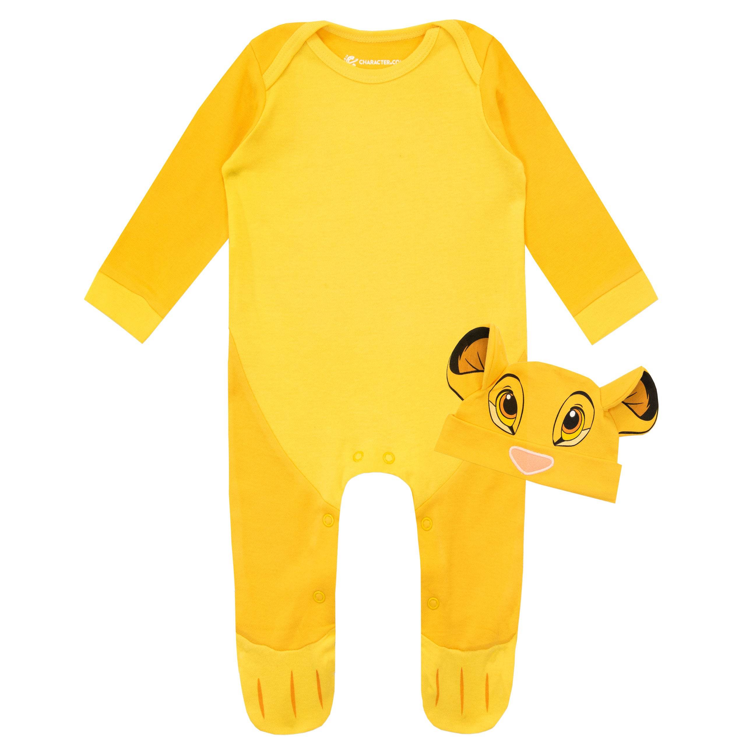 Yellow Disney Lion King Baby Sleepsuit with Simba Hat